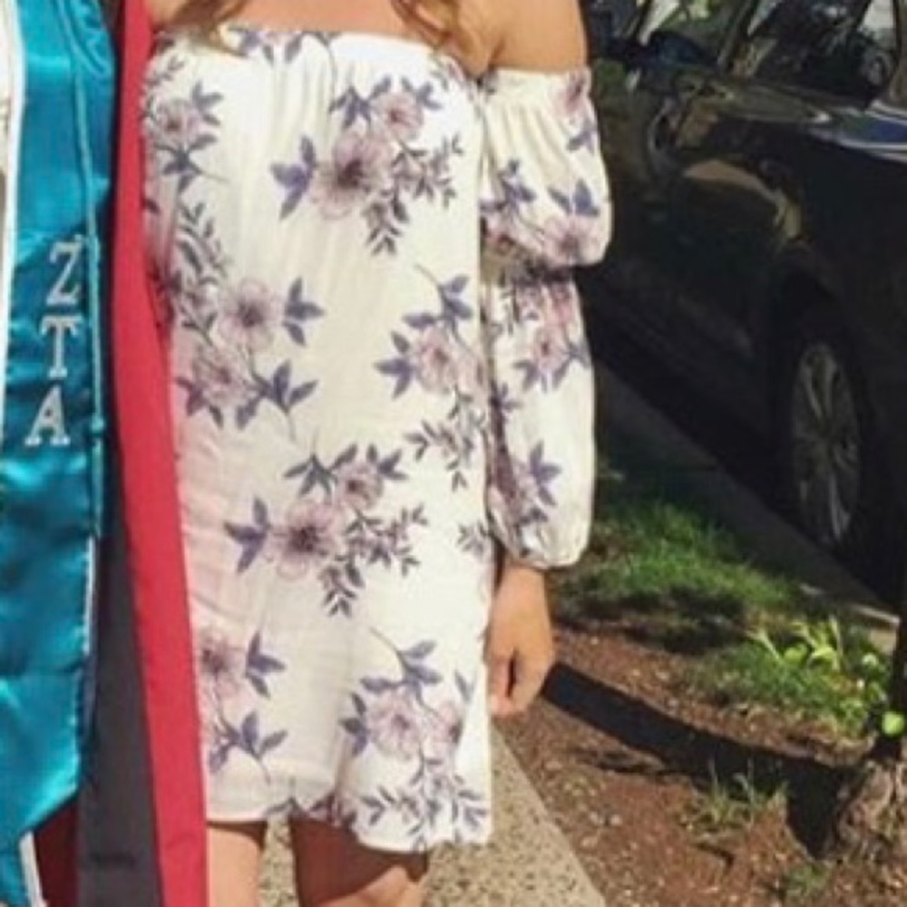 Floral off the shoulder dress with puffed sleeves